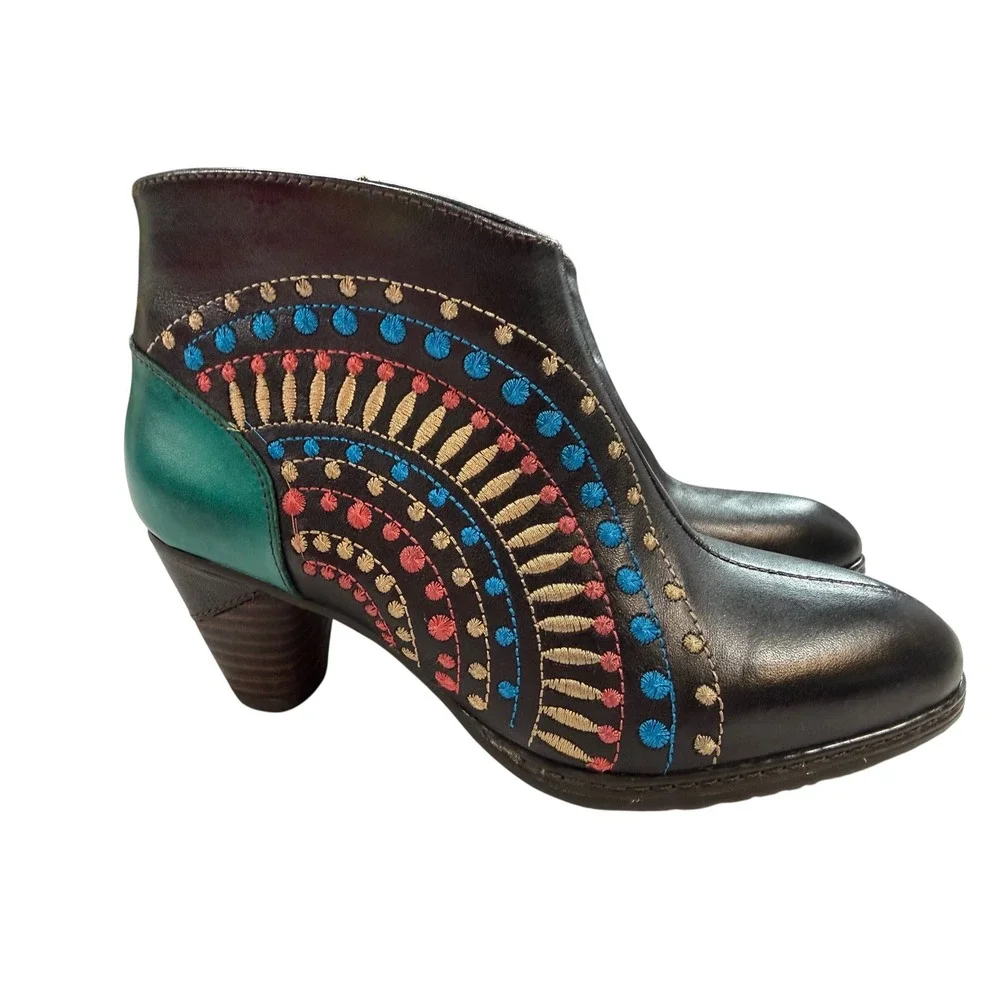 L'Artiste Ankle Boots Womens 6 | 36 Black Excellent Embroidered Leather‎ Booties